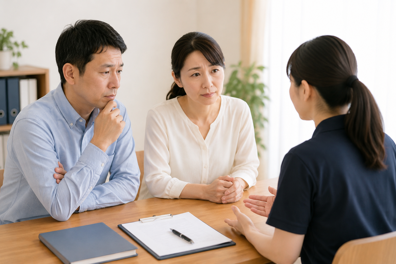 双極性障害について相談する家族と支援者の様子