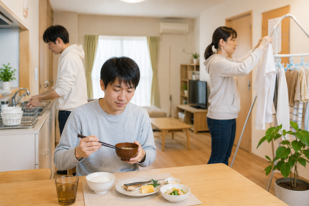 精神障がいのある方の家事や生活をグループホームで支援する様子