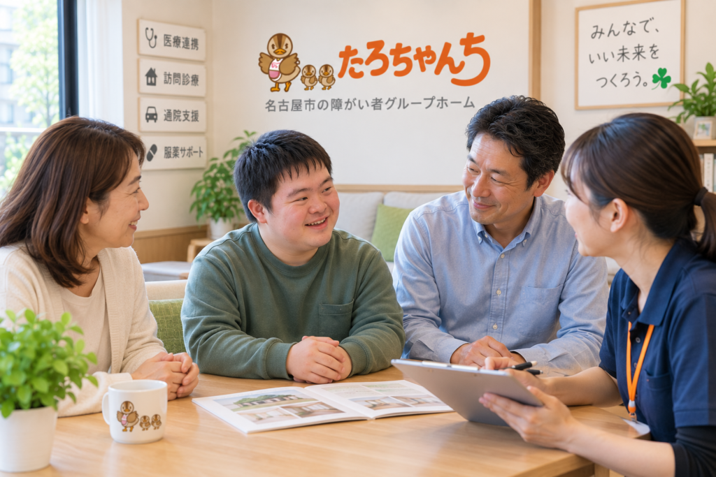 医療と連携しながらグループホームでの新しい暮らしを考える本人と家族