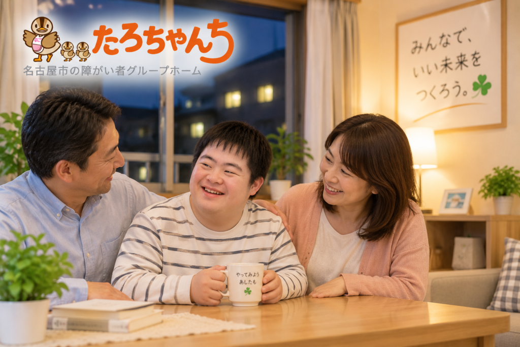 夜間も安心できる障がい者グループホームで新しい暮らしを考える本人と家族