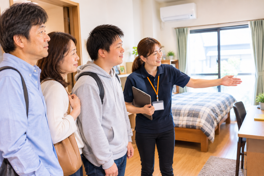 親亡き後の住まいを考えて障がい者グループホームを見学する本人と家族