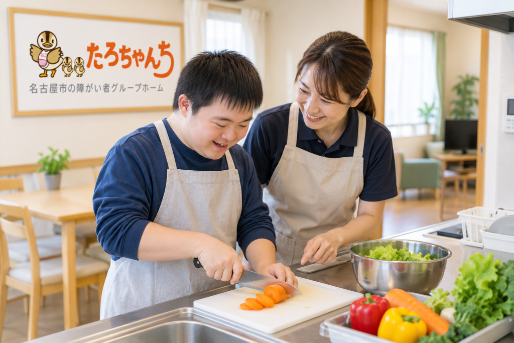 障がい者グループホームでスタッフの支援を受けながら生活力を身につける利用者