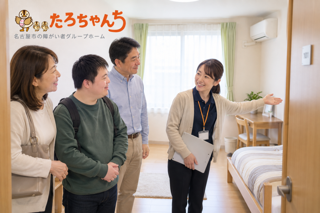 生活保護での入居を検討し障がい者グループホームを見学する本人と家族