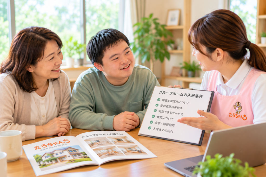 障害支援区分2でグループホームの入居条件を相談する本人と家族