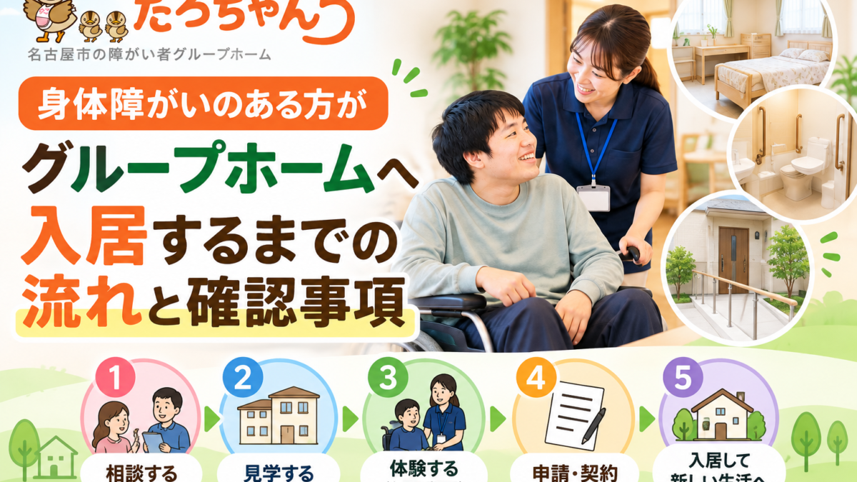 身体障がいのある方のグループホーム入居条件や設備、入居までの流れを紹介するたろちゃんちのサムネイル画像